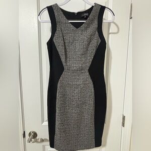 The Limited Black and Gray Tweed Sheath Midi Dress